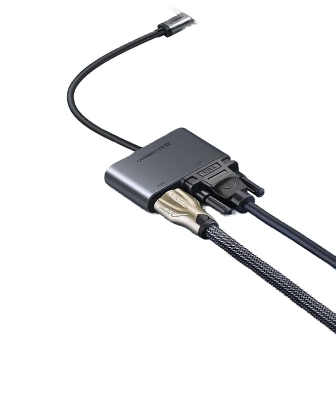 UGREEN USB-C to HDMI + VGA +USB 3.0 Adapter with PD (Space Gray - Image 2