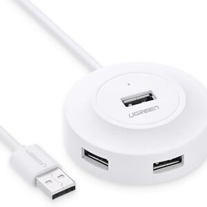 Ugreen 20270 USB 2.0 Hub 4 Ports white for Your PC, Cell Phones, eReaders, Tablets (White