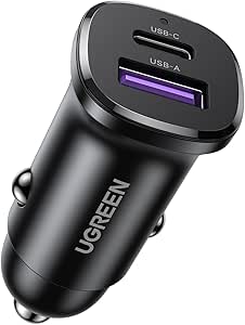 UGREEN Car Charger, 2 Ports PD 30W/PPS 25W & SCP 22.5W, Super Mini with LED Light