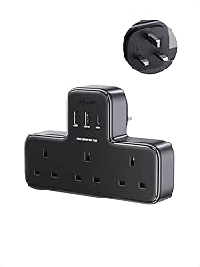 UGREEN Plug Adapter, Extension Lead with USB Slots, 3 Way Wall Plug Extender for Home, School, Office, 30W USB C Plug