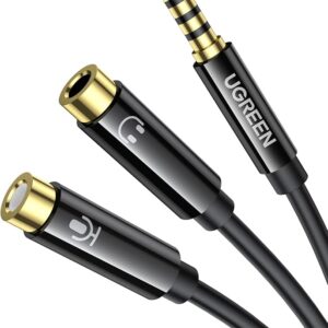 UGREEN Headphone Mic Splitter Adapter, 3.5mm Jack Male to 2 Female