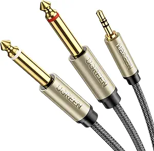 UGREEN 1/8 to 1/4 Stereo Cable 3.5mm TRS to Dual 6.35mm 1/4 TS Mono Y Splitter Audio Cord Adapter