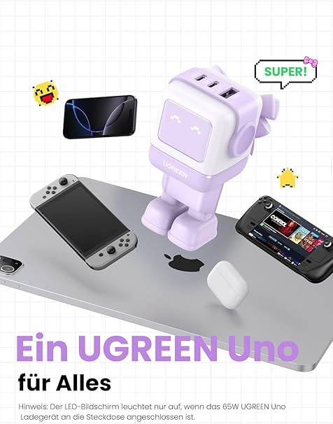 UGREEN UNO USB C Charger, 65 W USB C Power Supply, 3-Port GaN Fast Charger, LED Display, - Image 2