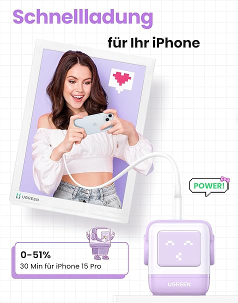 UGREEN UNO USB C Charger, 65 W USB C Power Supply, 3-Port GaN Fast Charger, LED Display, - Image 4